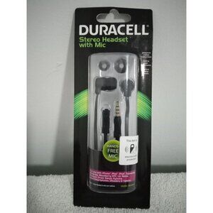 New Duracell Stereo Headset With Mic Earbuds Noise Reduction Extra Bass